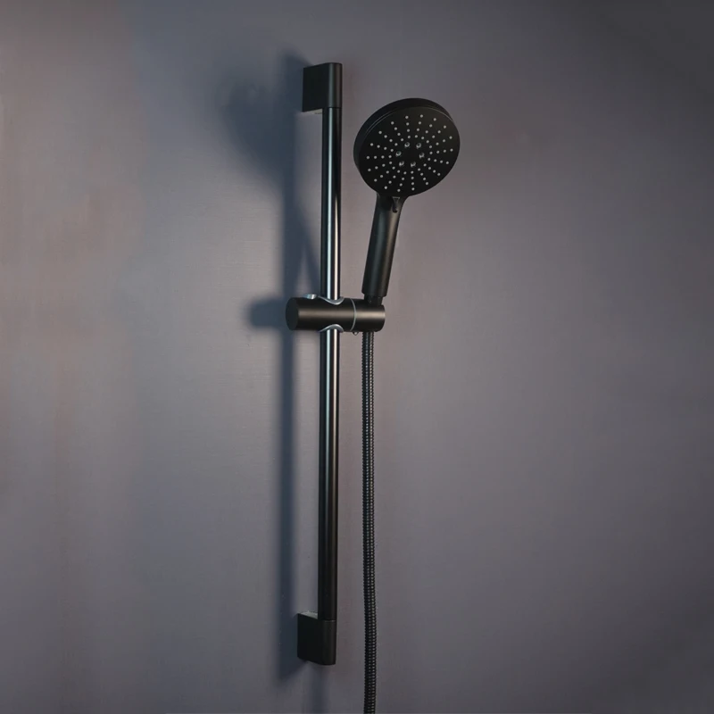 Black/Grey Shower Set Bathroom Accessories Shower Head Wall Mount Slider Adjustable Shower Head Rail Lift Slide Mount thumbnail 3