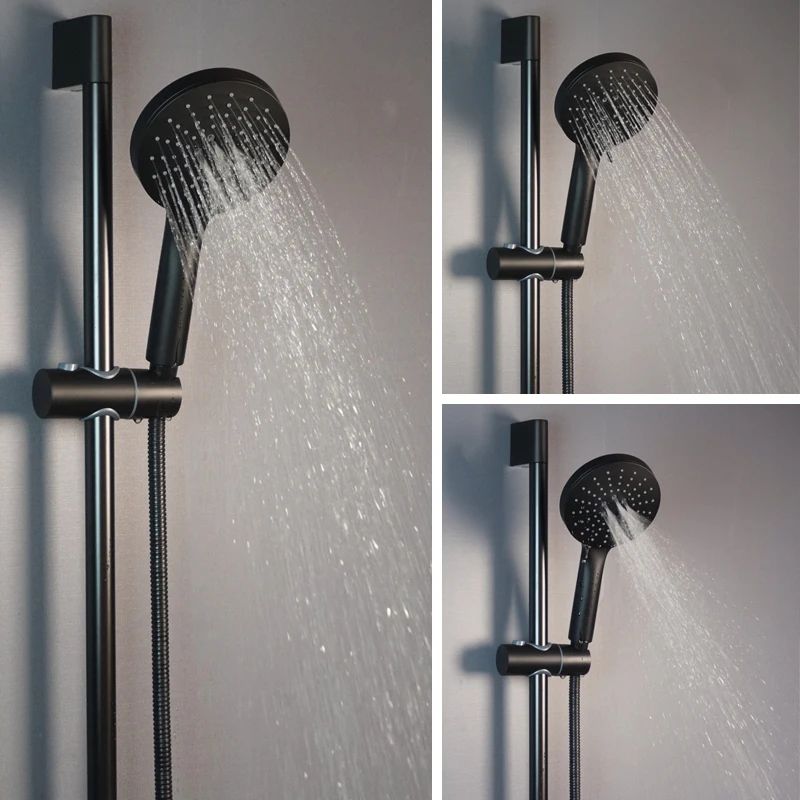 Black/Grey Shower Set Bathroom Accessories Shower Head Wall Mount Slider Adjustable Shower Head Rail Lift Slide Mount thumbnail 5