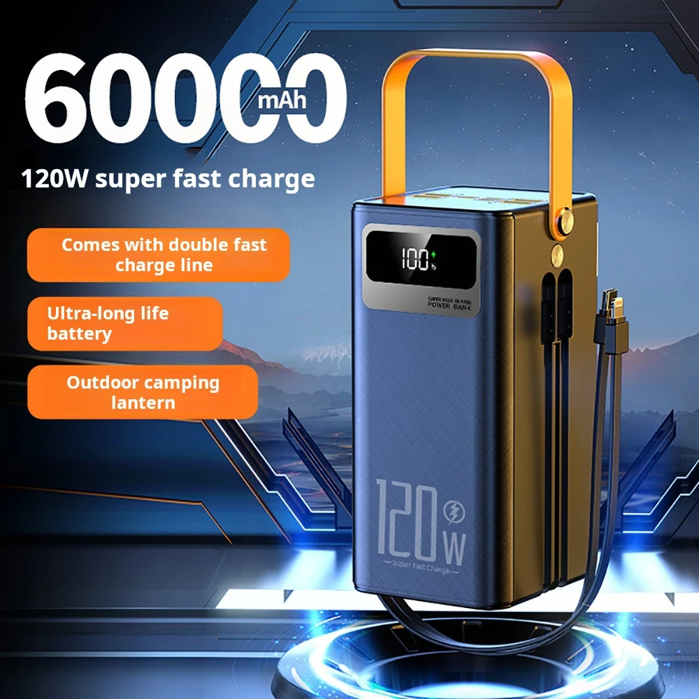 30000mAh / 60000mAh High Capacity Power Bank, 120W Quick Charge External Battery Pack with LED Light for Phone Laptop thumbnail 3