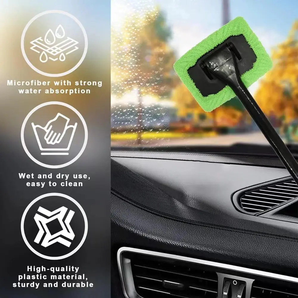 Car Window Cleaner Brush Kit Windshield Cleaning Wash Tool Inside Interior Auto Glass Wiper with Long Handle Car Accessories thumbnail 2