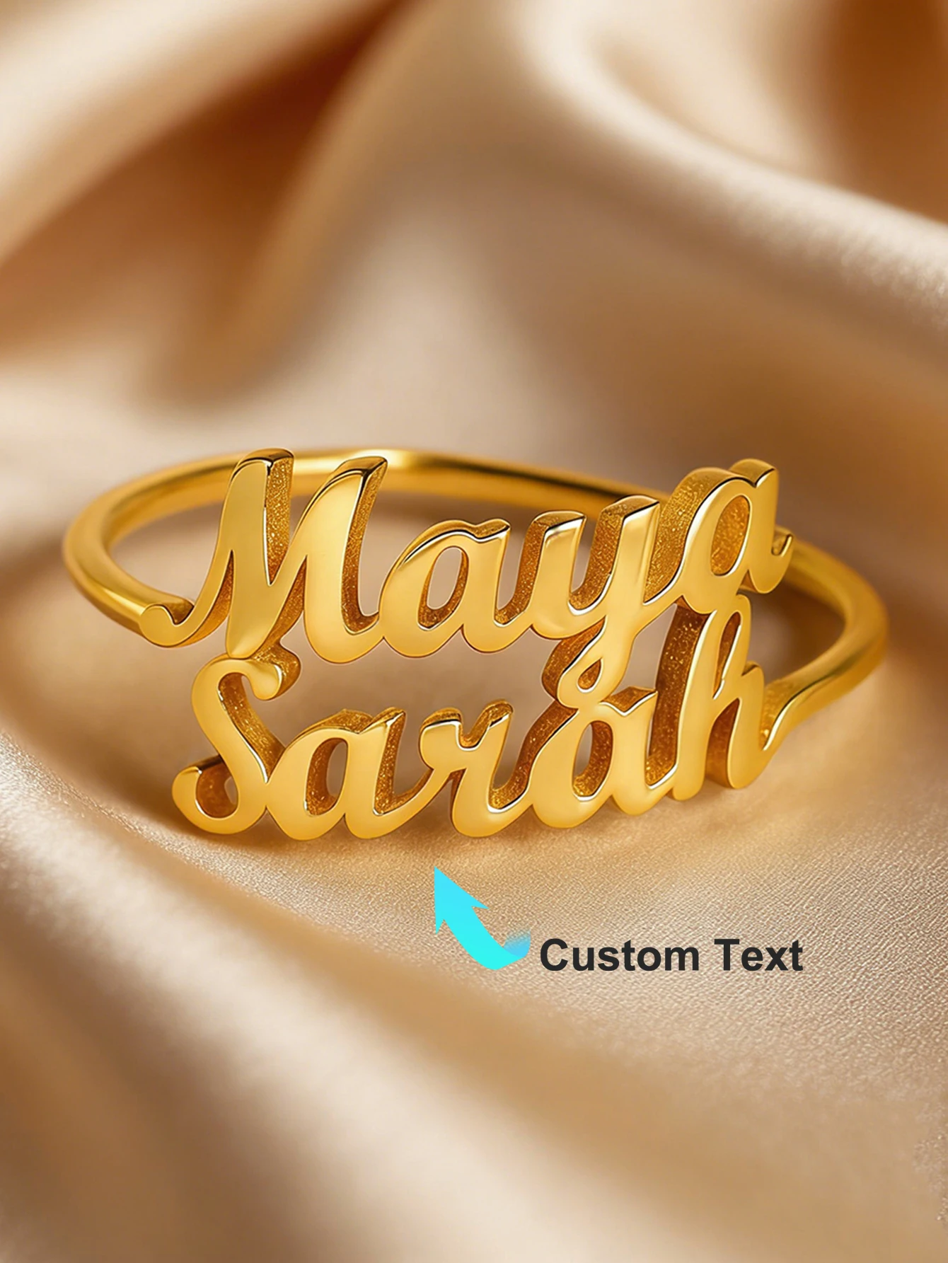 Custom Double Name Rings For Women 18K Gold Plated Stainless Steel Personalized Two Name Ring Wedding Anniversary Birthday Gift thumbnail 6