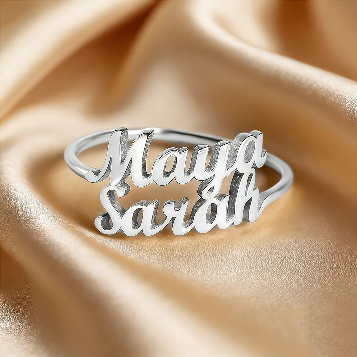 Custom Double Name Rings For Women 18K Gold Plated Stainless Steel Personalized Two Name Ring Wedding Anniversary Birthday Gift thumbnail 3
