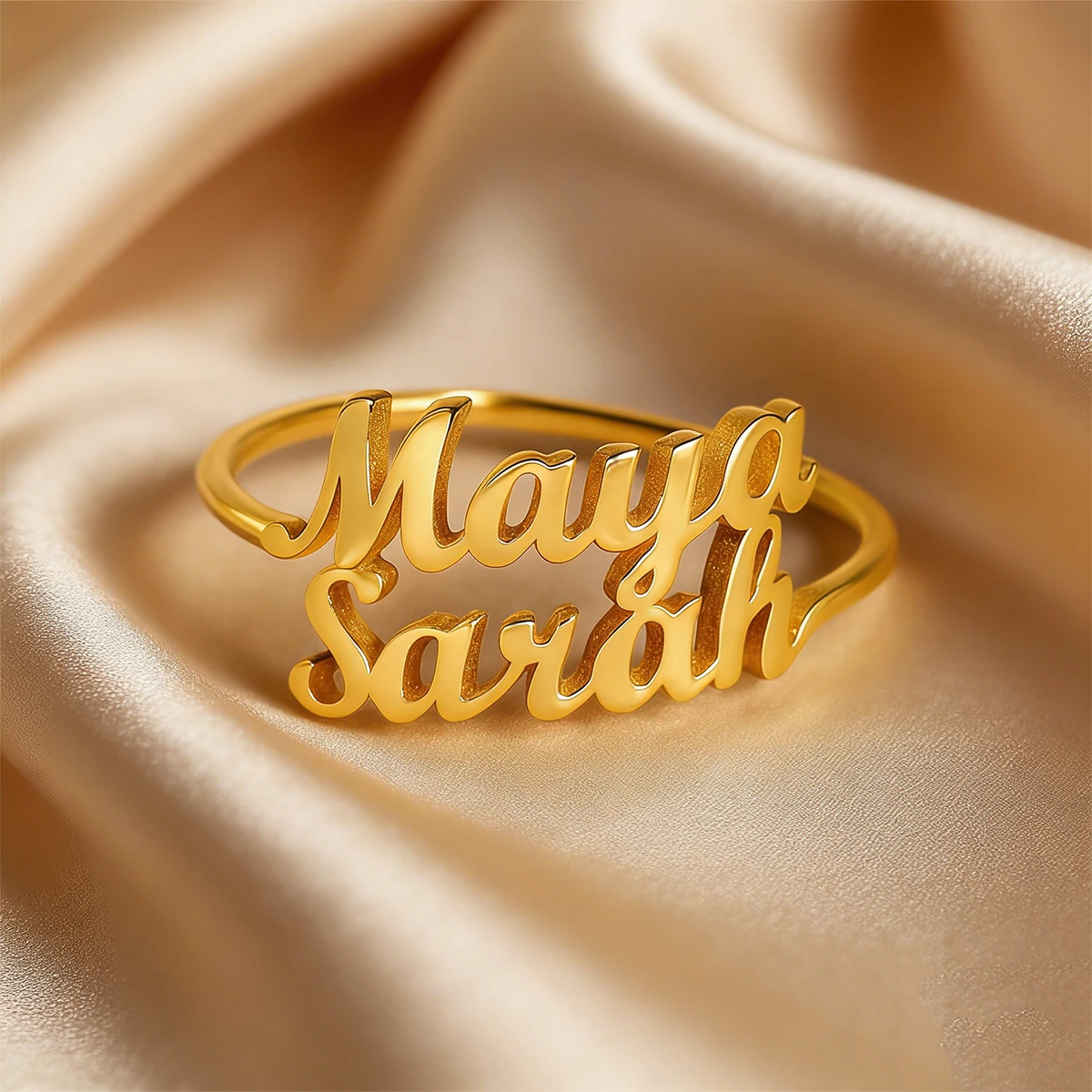 Custom Double Name Rings For Women 18K Gold Plated Stainless Steel Personalized Two Name Ring Wedding Anniversary Birthday Gift thumbnail 4