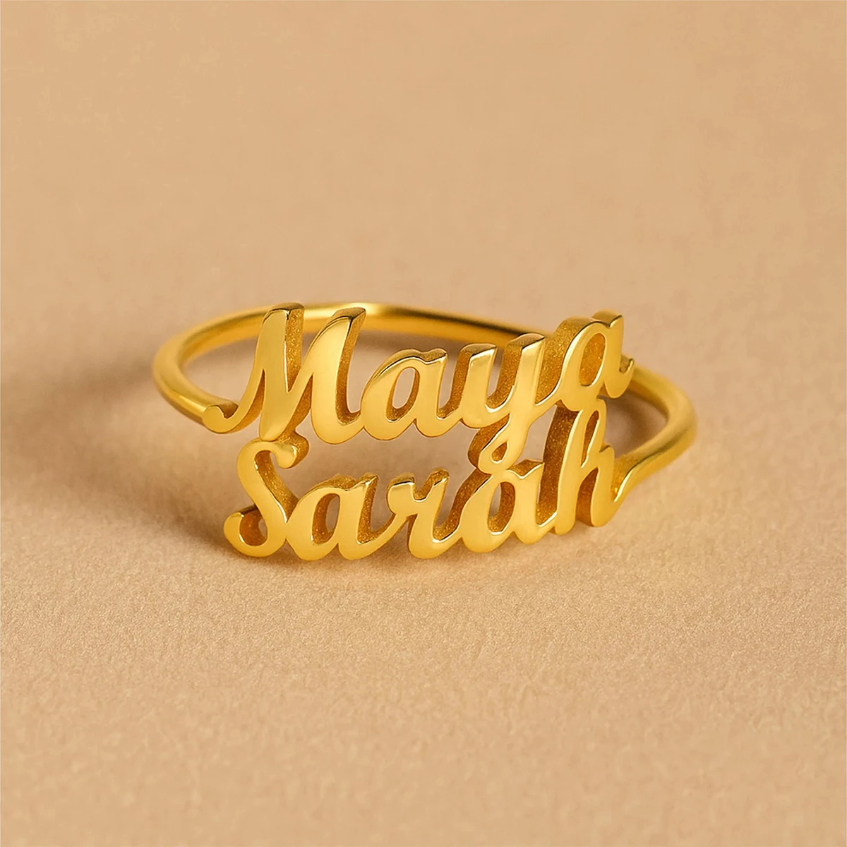 Custom Double Name Rings For Women 18K Gold Plated Stainless Steel Personalized Two Name Ring Wedding Anniversary Birthday Gift thumbnail 2