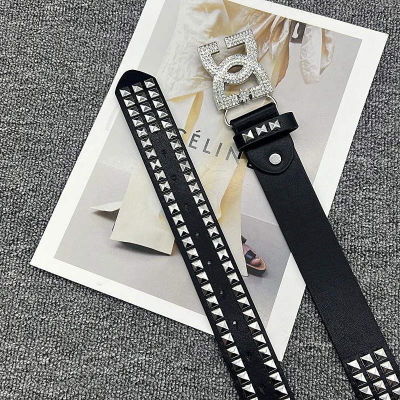 Y2K Waist Belt Luxury Women's Rhinestone Punk Belt, Hot Girl Fashion Studded Leather Embellished Decor, Unique Style thumbnail 6