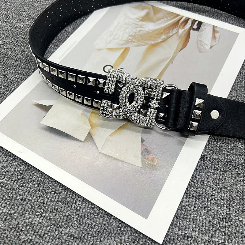 Y2K Waist Belt Luxury Women's Rhinestone Punk Belt, Hot Girl Fashion Studded Leather Embellished Decor, Unique Style thumbnail 2