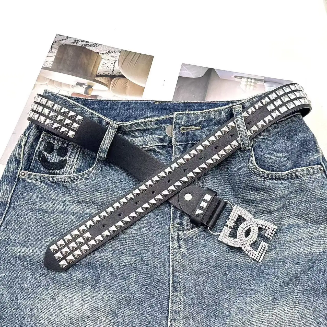 Y2K Waist Belt Luxury Women's Rhinestone Punk Belt, Hot Girl Fashion Studded Leather Embellished Decor, Unique Style thumbnail 5