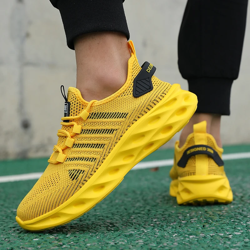 Unisex Men Sneakers Shoes Comfortable Breathable Couple Running Women Tennis Sports Shoe Size 37-47 Yellow Walking Sneaker thumbnail 6