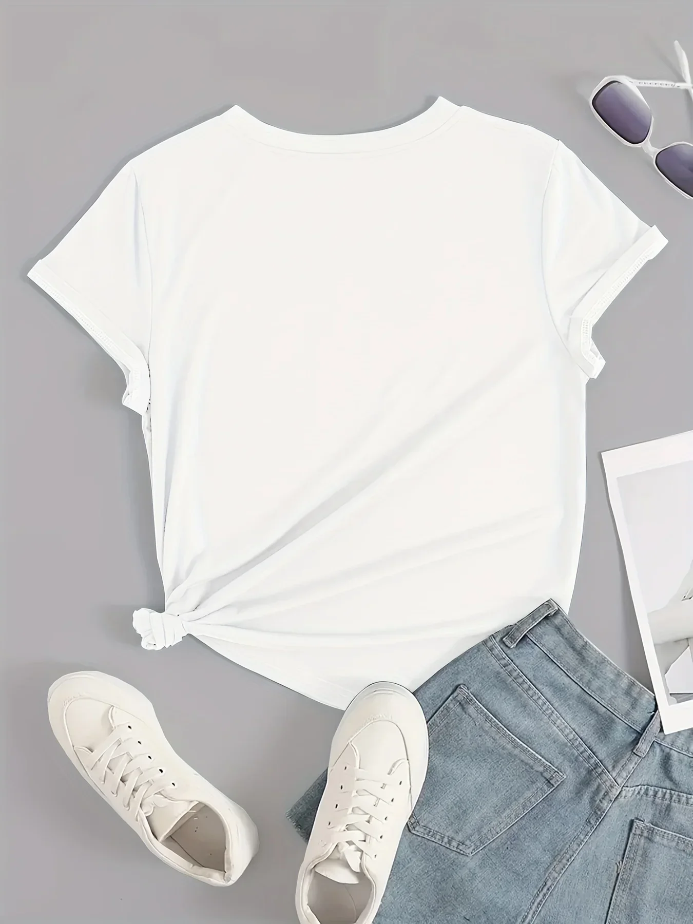Letters and Angels Round Neck Women's T-shirt Short Sleeves Fashion Printed Half-sleeve Top Versatile & Simple Style thumbnail 4