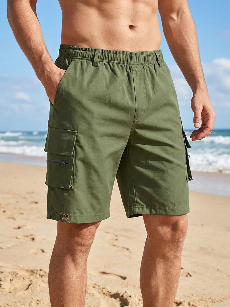 Men's Solid Color Beach Shorts with Multi Pockets Summer Quick Dry Board Shorts Swim Trunks Swimsuit Swimwear Bathing Suit thumbnail 2