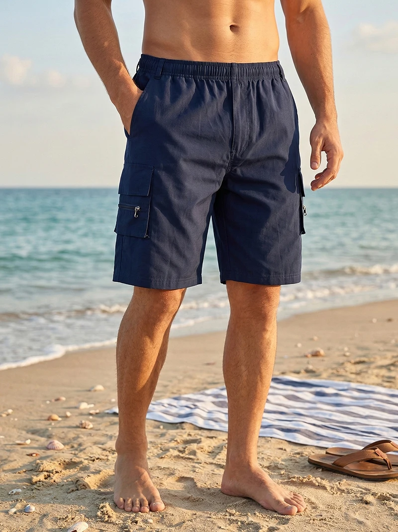 Men's Solid Color Beach Shorts with Multi Pockets Summer Quick Dry Board Shorts Swim Trunks Swimsuit Swimwear Bathing Suit thumbnail 3