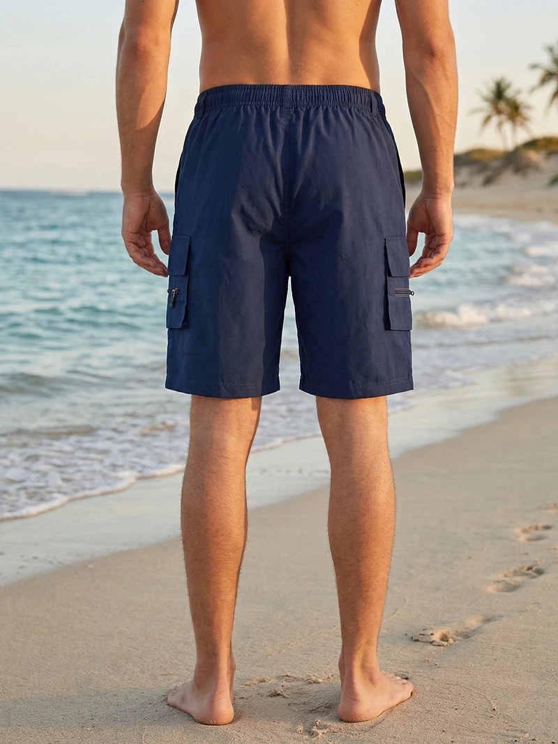 Men's Solid Color Beach Shorts with Multi Pockets Summer Quick Dry Board Shorts Swim Trunks Swimsuit Swimwear Bathing Suit thumbnail 4