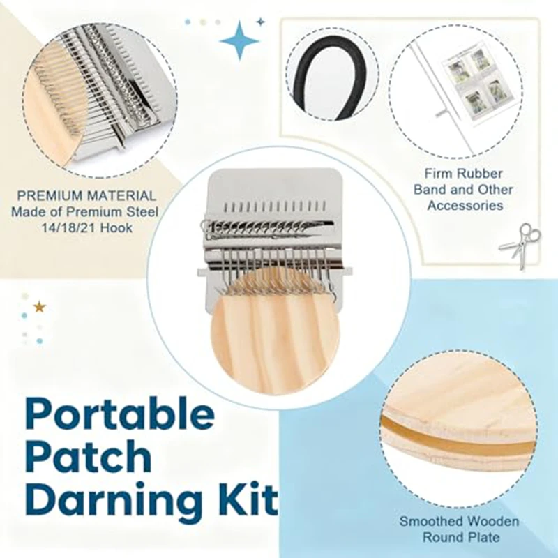 Knit Patch Kit Portable Darning Loom for Beginners Kit for Holes Repair on Socks Clothes Tool Set Quickly Sewing Repair 28 hooks thumbnail 3