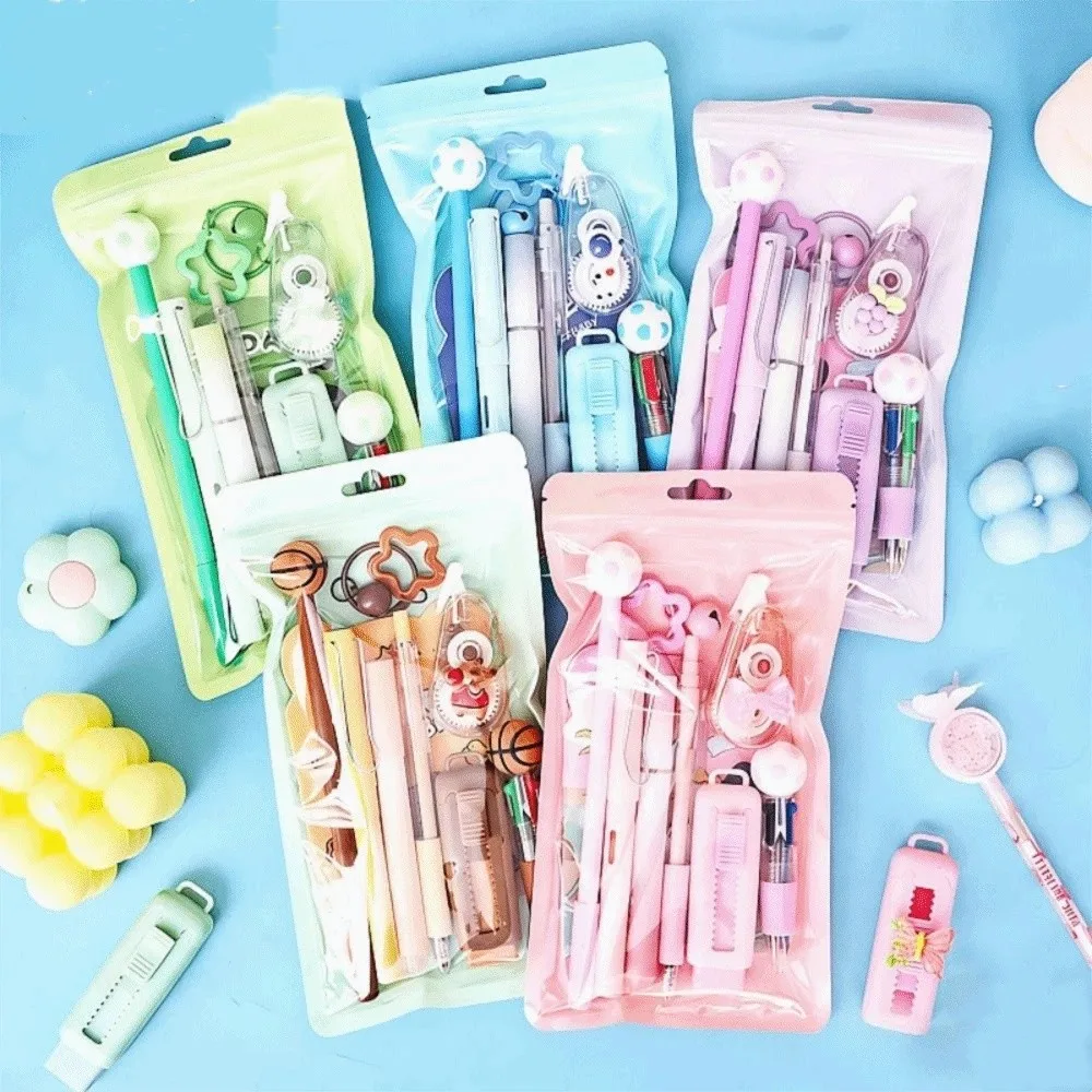 Cartoon School Stationery Set 6 Color Pens Stick Note Student Tools Gift Kit Eraser Large Capacity Learning Gift Box thumbnail 4