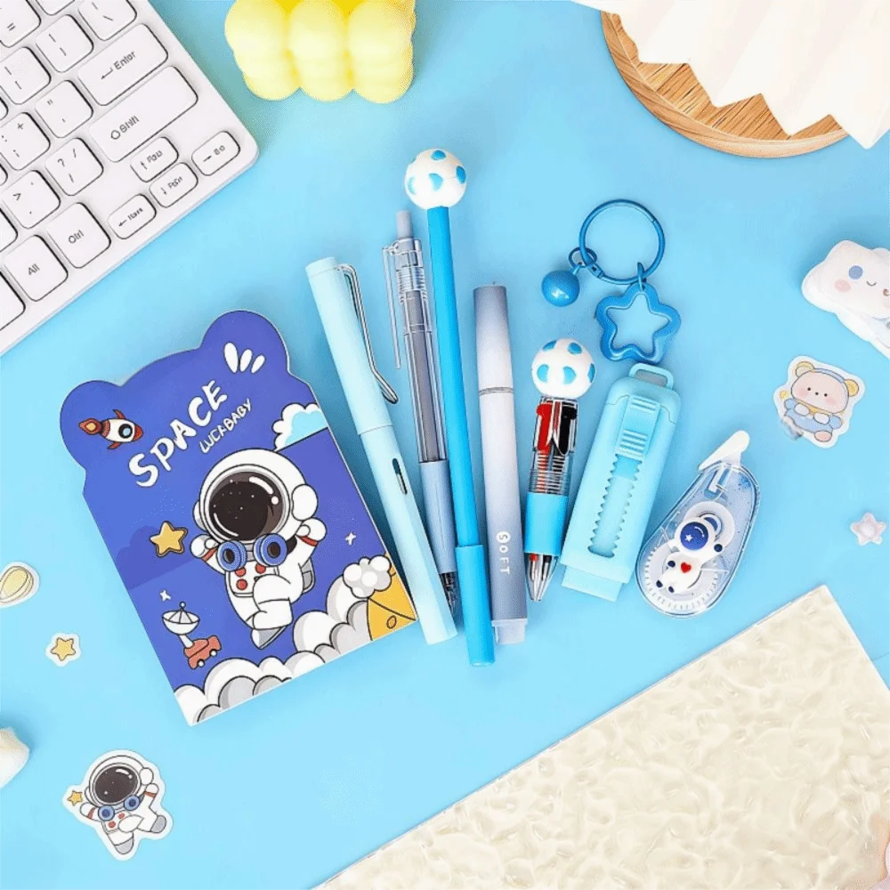 Cartoon School Stationery Set 6 Color Pens Stick Note Student Tools Gift Kit Eraser Large Capacity Learning Gift Box thumbnail 3