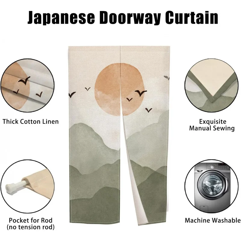 VIKAMA Traditional Japanese Noren Curtain Sun Print Fabric Doorway Drape Room Partition Divider for Kitchen Dining Room Home thumbnail 3