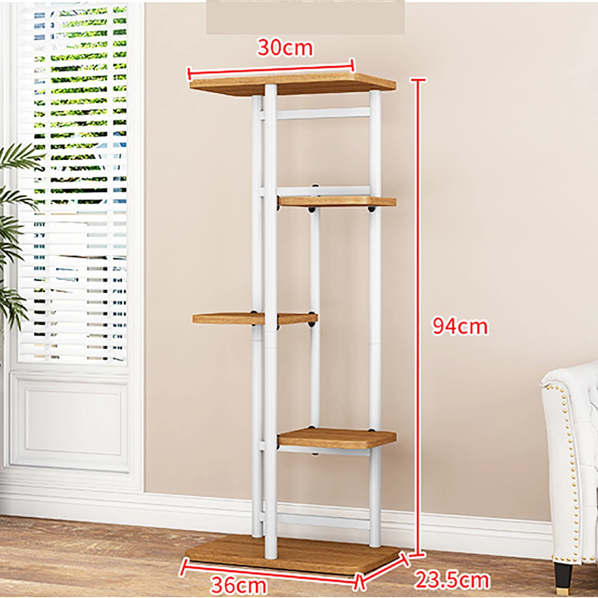 Plant Stand, Indoor Metal Flower Shelf With Wooden Reinforced Base, Anti Slip Corner Tall Flower Holders For Patio Living Room thumbnail 4