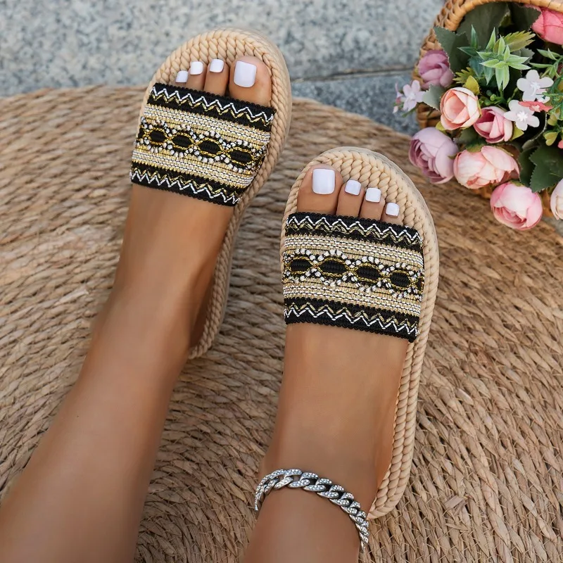 Women Slippers Outdoor Flat Designer Shoes Women Large Size Bohemian Ethnic Sandals Fashion Tassel Beach Slippers Slides Women thumbnail 6
