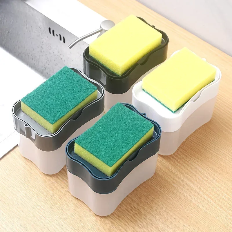 Soap Dispenser with Sponge Holder Cleaning Liquid Pump Dispenser Container Manual Press Home Bathroom Kitchen Clean Accessories thumbnail 4
