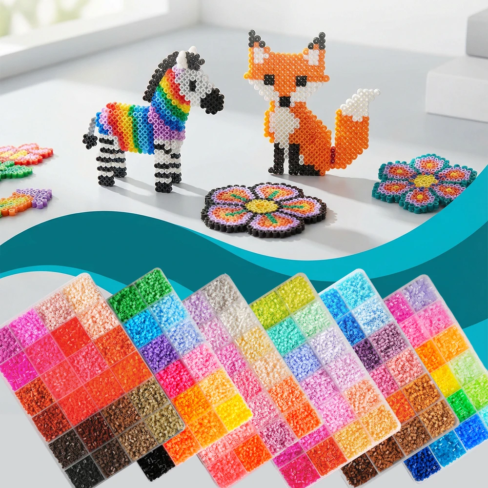 16800pcs 48 Color 2.6mm Hama Beads Kit Include 1 Square Template 1 Fuse Bead Pen and 1 Bead Shove for Handmade Pixel Art Crafts