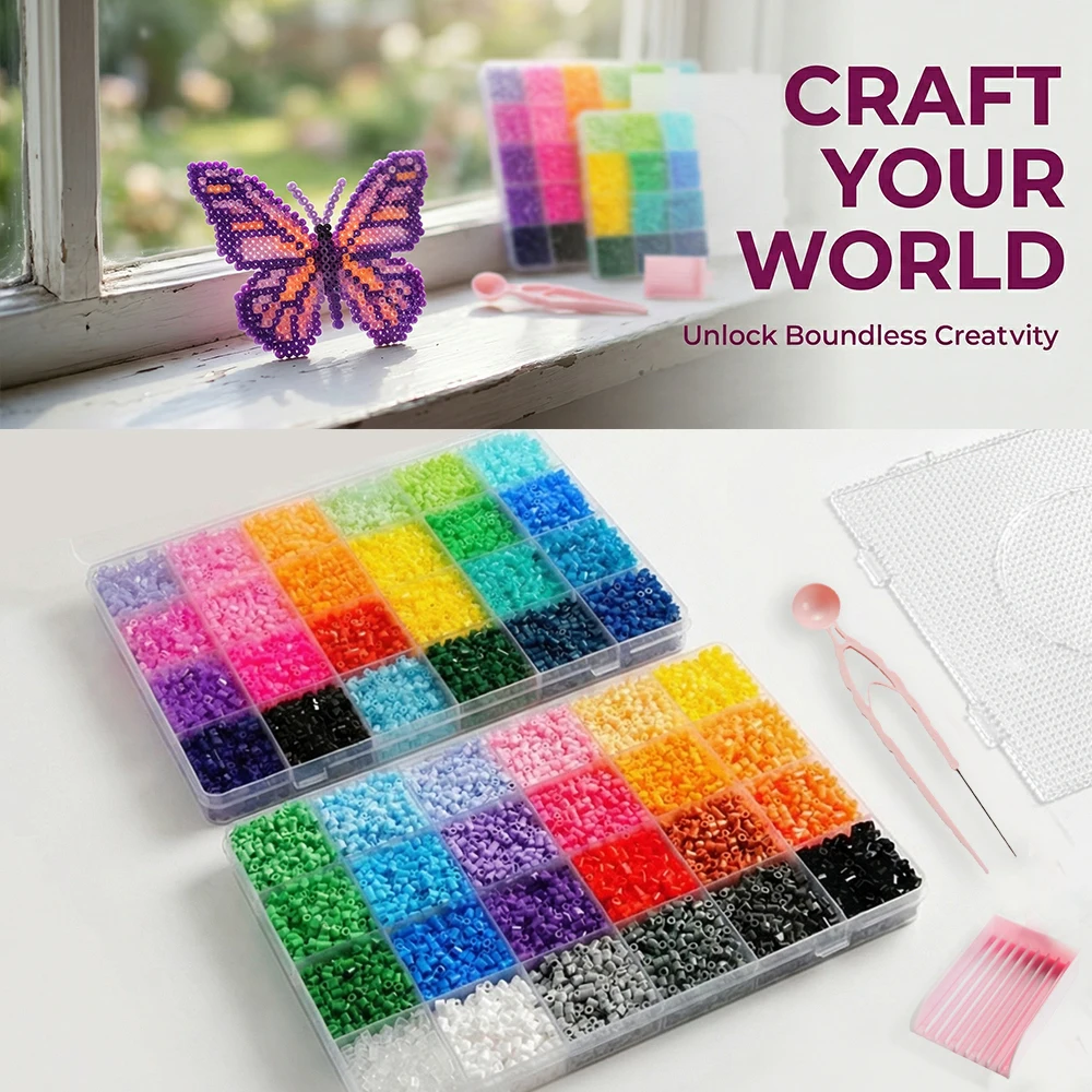 16800pcs 48 Color 2.6mm Hama Beads Kit Include 1 Square Template 1 Fuse Bead Pen and 1 Bead Shove for Handmade Pixel Art Crafts thumbnail 3