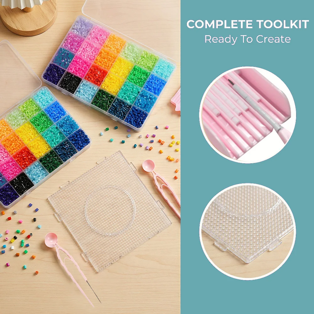 16800pcs 48 Color 2.6mm Hama Beads Kit Include 1 Square Template 1 Fuse Bead Pen and 1 Bead Shove for Handmade Pixel Art Crafts thumbnail 4