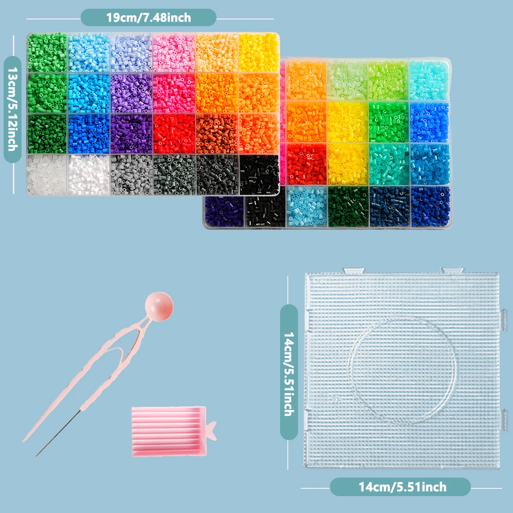 16800pcs 48 Color 2.6mm Hama Beads Kit Include 1 Square Template 1 Fuse Bead Pen and 1 Bead Shove for Handmade Pixel Art Crafts thumbnail 2