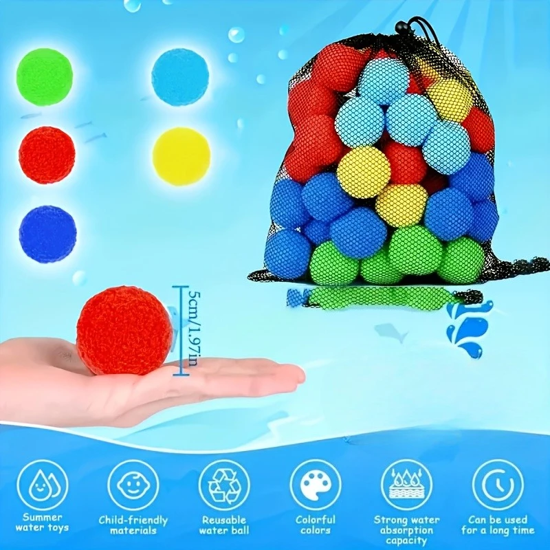 30pcs Reusable Water Balls, Sponge Balls for Swimming Pool Parties, Perfect Summer Gifts, and Cool Summer Temperatures thumbnail 2
