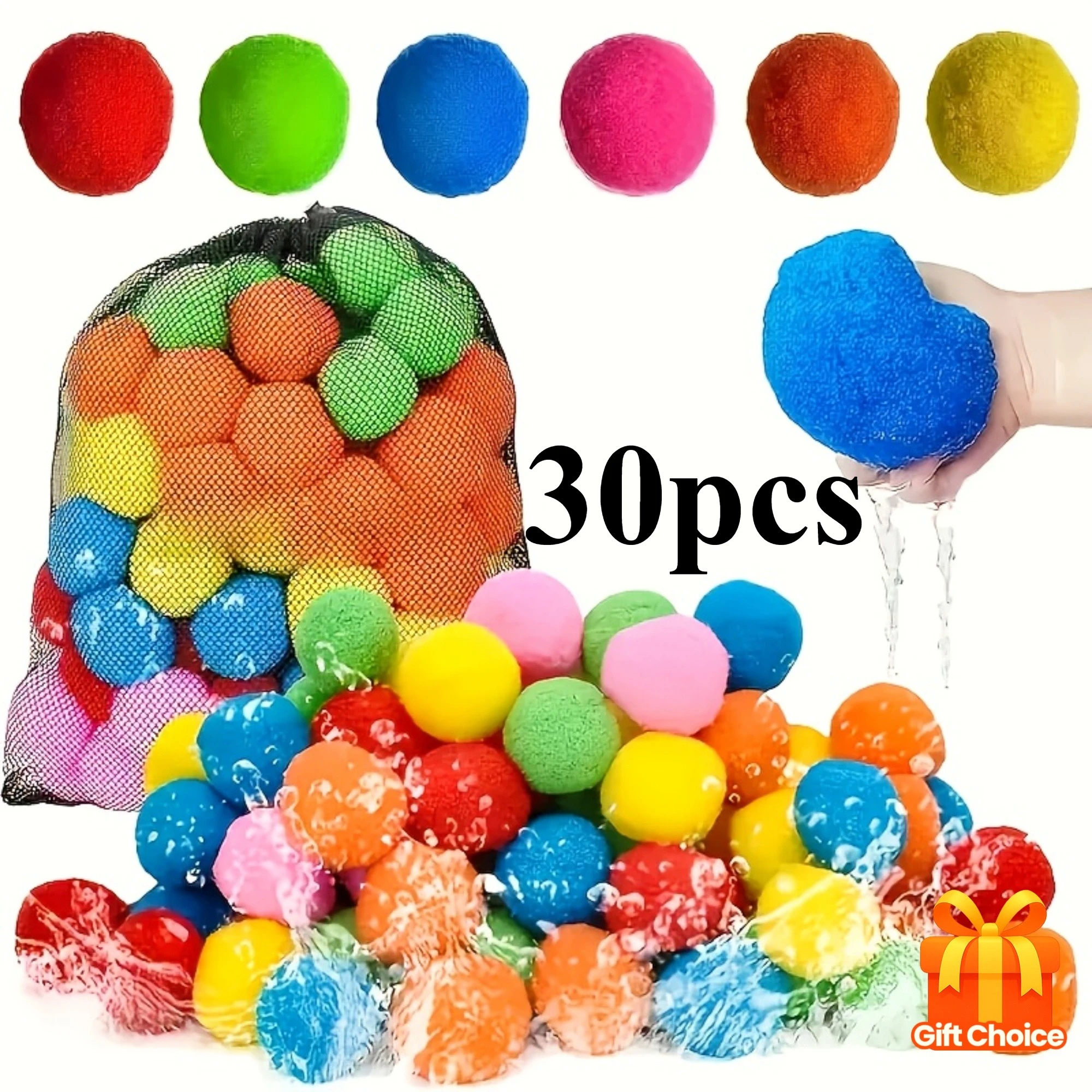 30pcs Reusable Water Balls, Sponge Balls for Swimming Pool Parties, Perfect Summer Gifts, and Cool Summer Temperatures