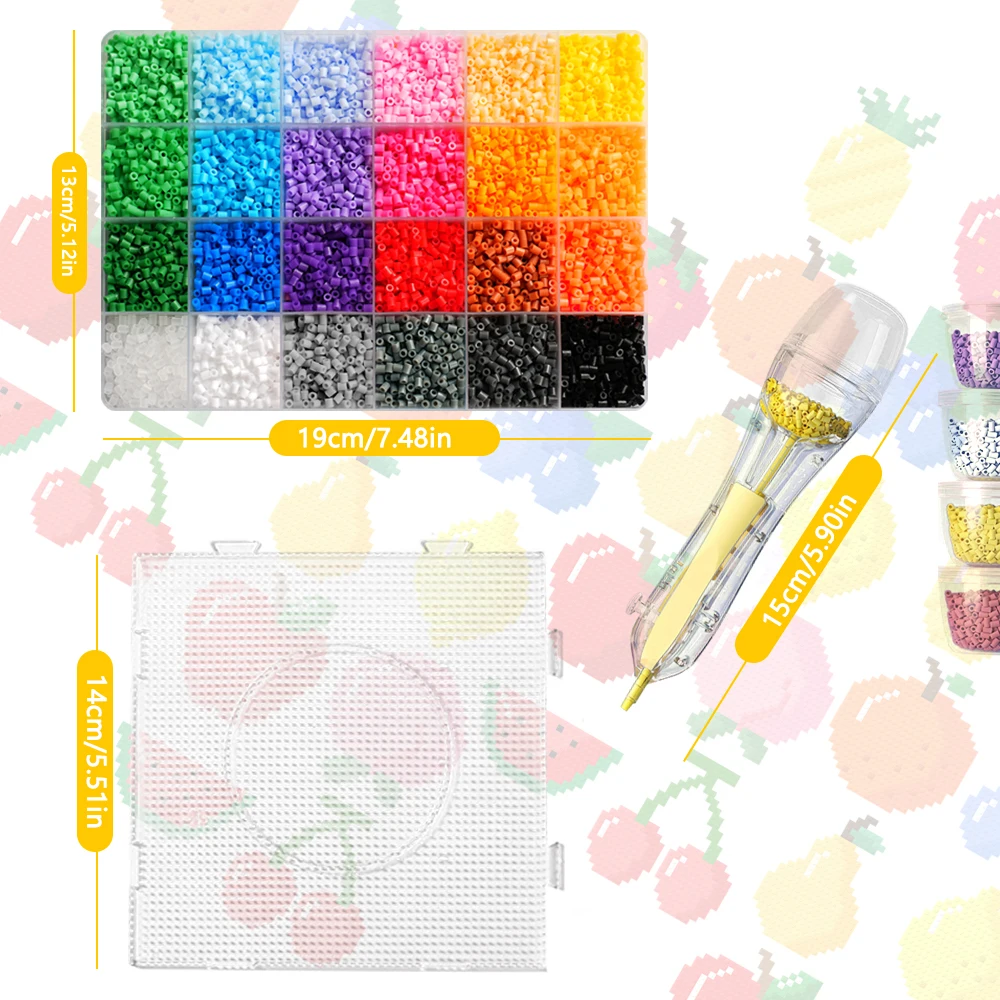 12000pcs 24-color 2.6mm Hama Beads Set With A Fuse Bead Pen and Four Bins Square Nail Board for DIY Pixel Art and 3D Crafts thumbnail 2