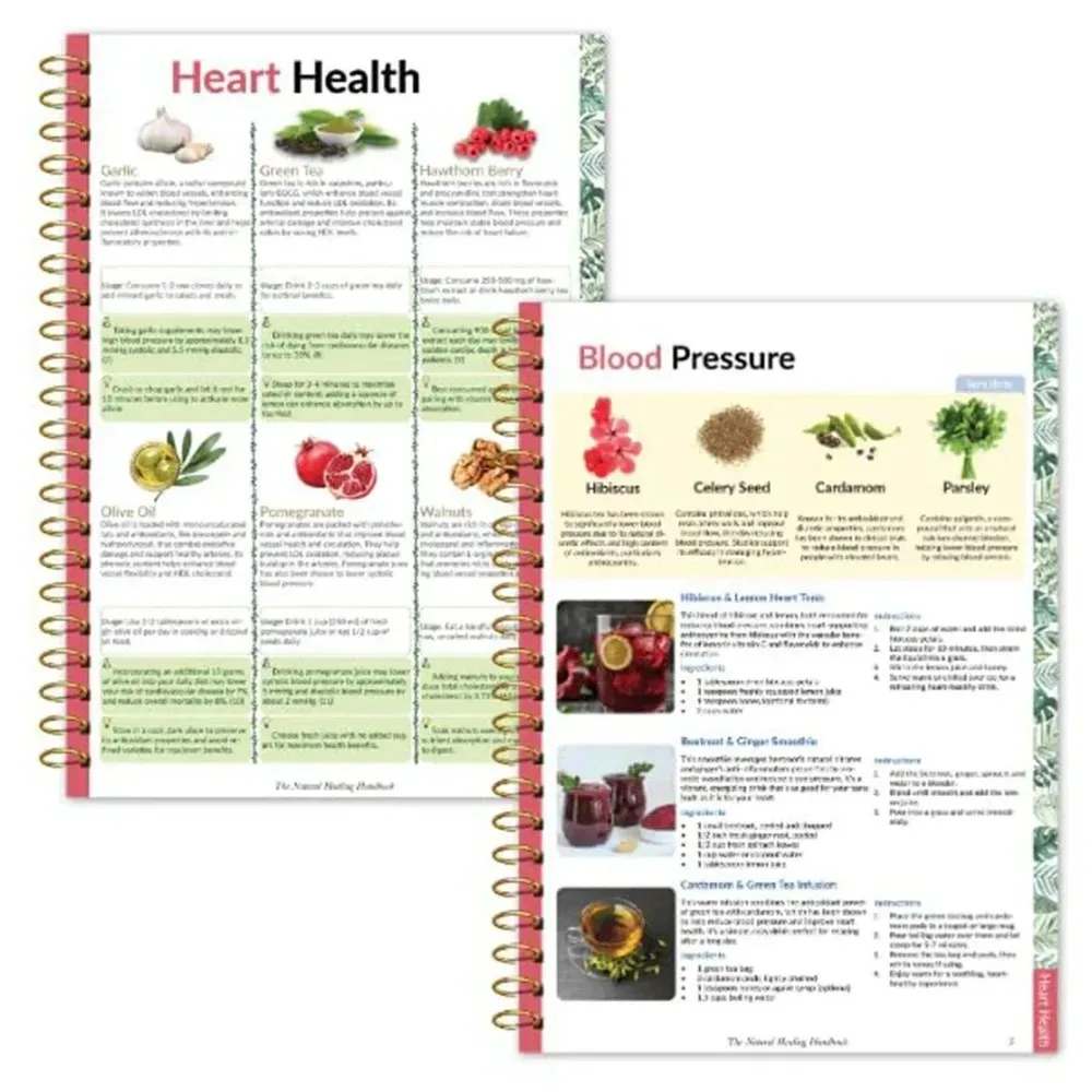 Natural Healing Handbook Spiral Bound Guide With Herbal Remedies And Recipes For Heart Health Blood Sugar Focus Boost 25x17.6cm thumbnail 6