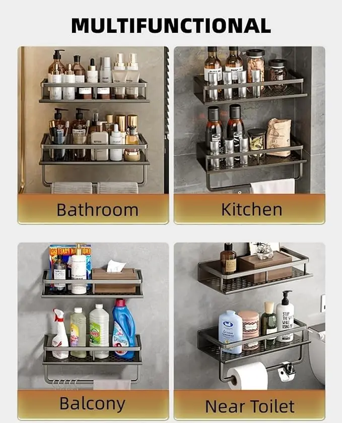 15.75inch Self  Adhesive Bathroom Shelves No-Drilling Aluminum Alloy Shower Storage for Bathroom Shower Caddy Shelf Organizer thumbnail 6