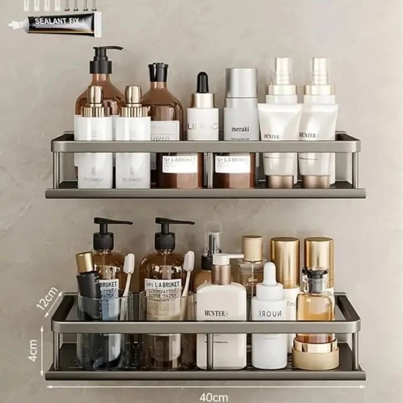 15.75inch Self  Adhesive Bathroom Shelves No-Drilling Aluminum Alloy Shower Storage for Bathroom Shower Caddy Shelf Organizer thumbnail 2