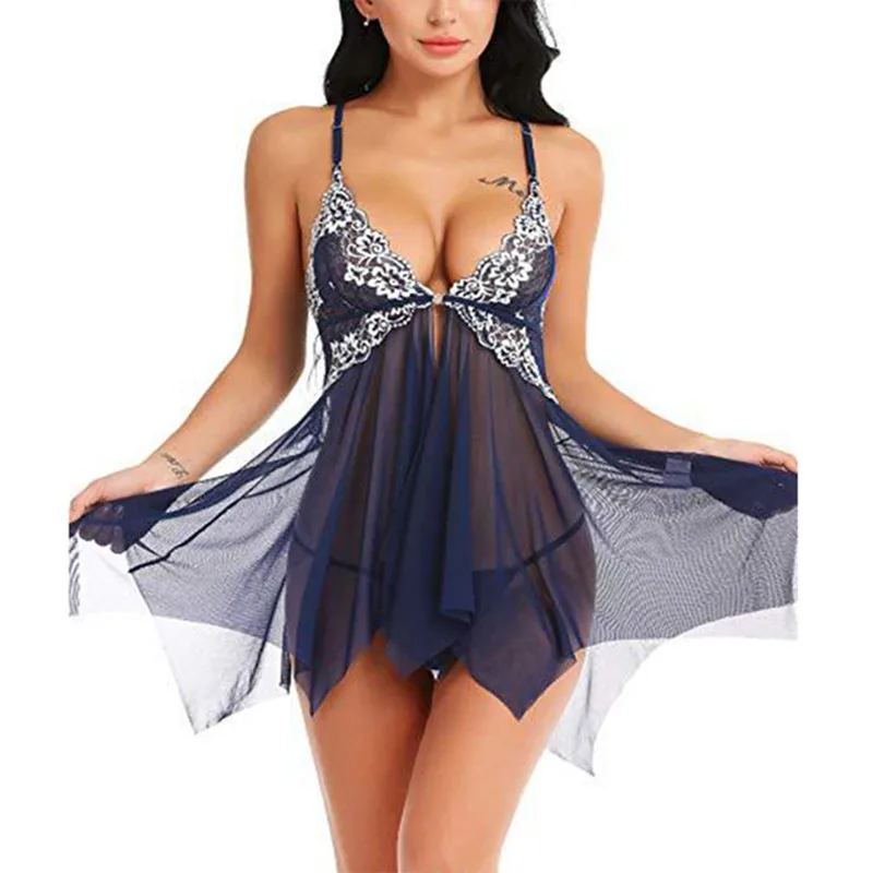 New In Sexy Lingerie For Woman Transparent Porno Teddy Costumes Babydoll Lace Dress Plus Size Underwear Crotchless Sleepwear Set thumbnail 2