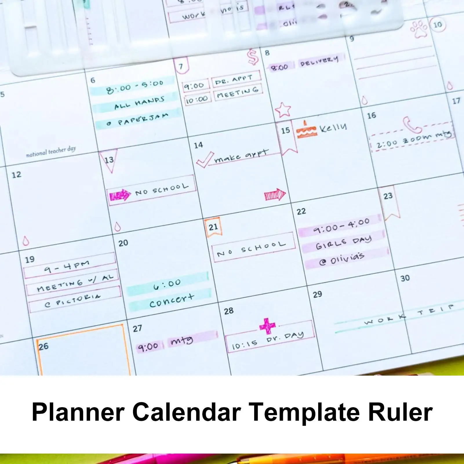 Plan Calendar Template Transparent Ruler Planner Stencil Journal Dotted Ruler Stamps Lettering Bookmark Diary Scrapbook Drawing thumbnail 2