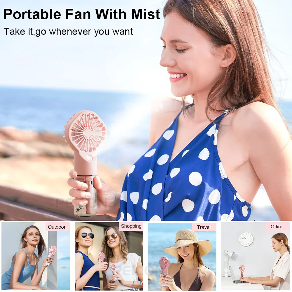 Portable Water Mist Fan Mini Handheld Spray Fan USB Rechargeable Humidifier Fan 4 Speeds Powerful Wind Outdoor Personal Hand Fan thumbnail 2