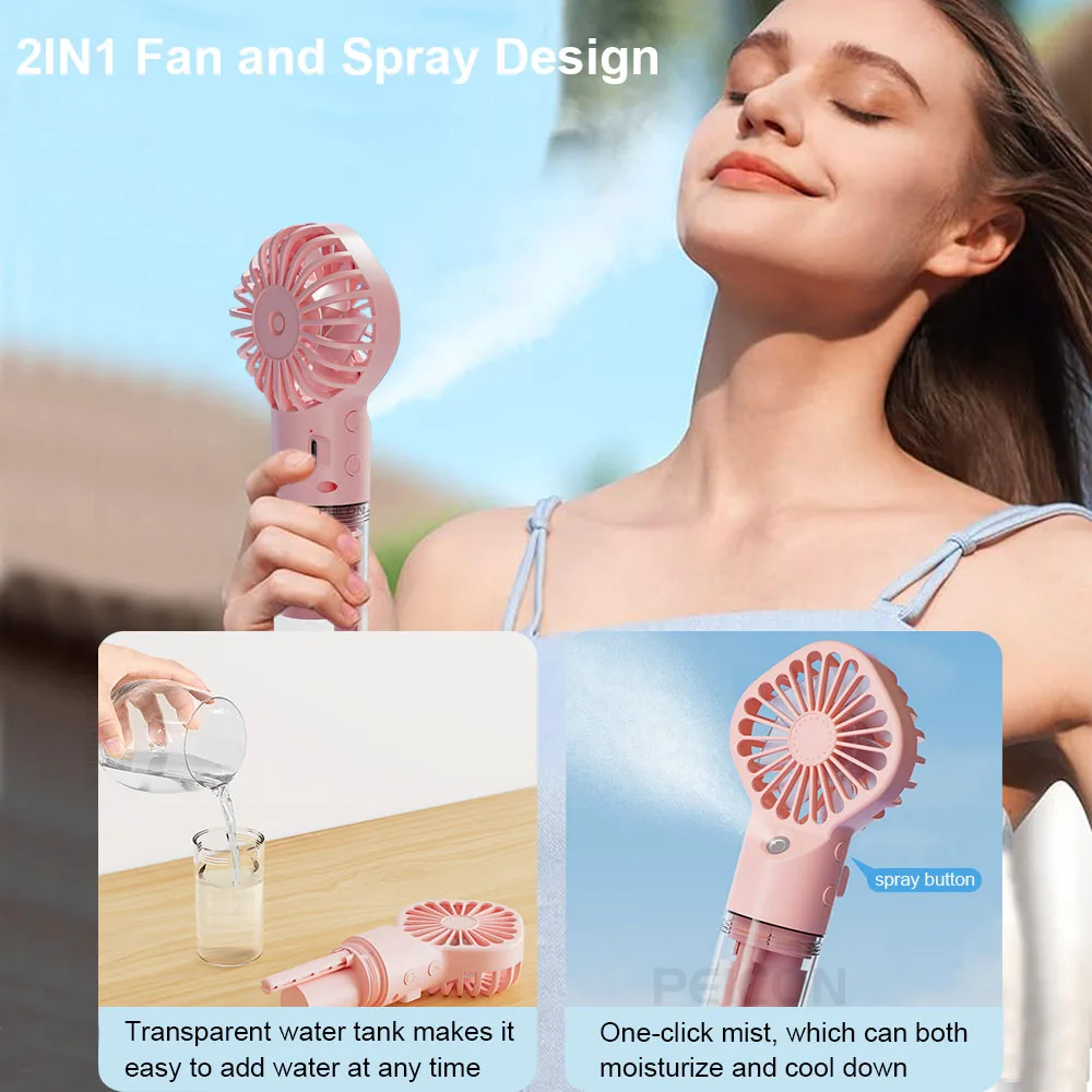 Portable Water Mist Fan Mini Handheld Spray Fan USB Rechargeable Humidifier Fan 4 Speeds Powerful Wind Outdoor Personal Hand Fan thumbnail 3