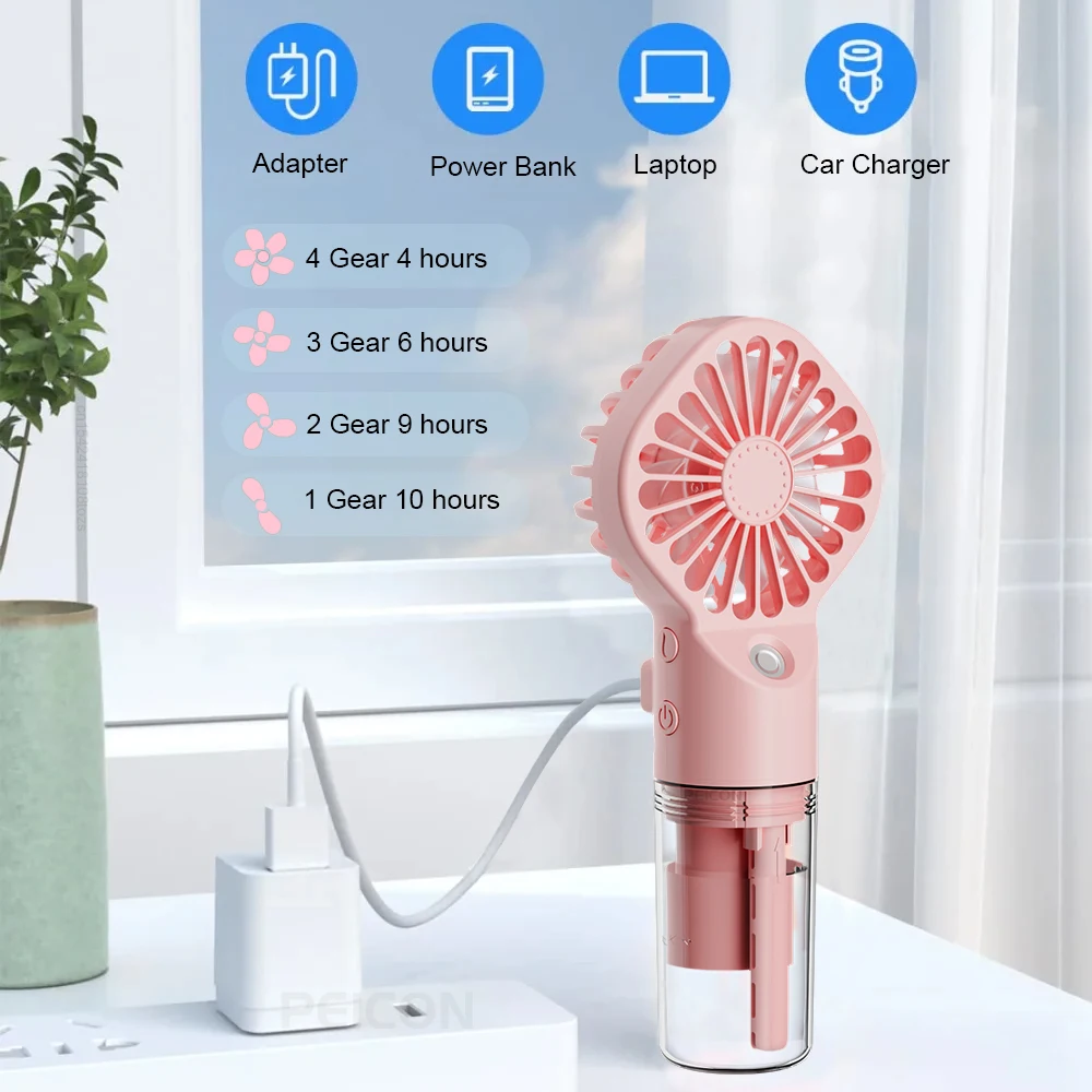 Portable Water Mist Fan Mini Handheld Spray Fan USB Rechargeable Humidifier Fan 4 Speeds Powerful Wind Outdoor Personal Hand Fan thumbnail 5
