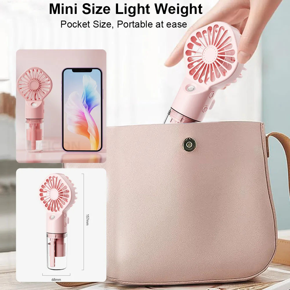 Portable Water Mist Fan Mini Handheld Spray Fan USB Rechargeable Humidifier Fan 4 Speeds Powerful Wind Outdoor Personal Hand Fan thumbnail 6