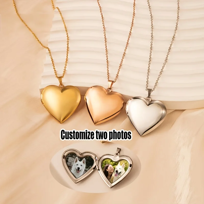 Custom 1/2 Photo Heart Locket Pendant Necklace Personalized Picture Women Fashion Necklace Personalized Birthday Souvenir Gifts thumbnail 5