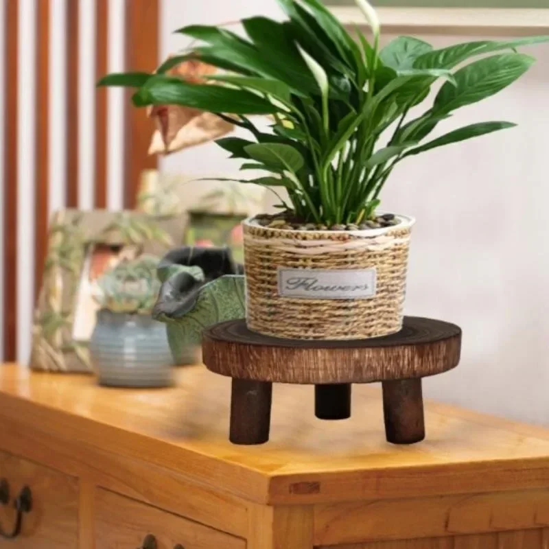 Wooden Plant Stand Flower Pot Base Holder Stool Indoor Outdoor Garden Succulent Pots Tray Flower Display Plant Stand SmallStool thumbnail 4