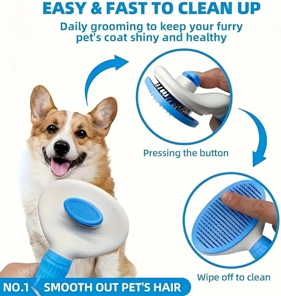 Self-Cleaning Pet Slicker Brush One-Click Cat Dog Hair Remover Professional Grooming Comb for Long/Short Fur Pets Supplies thumbnail 3