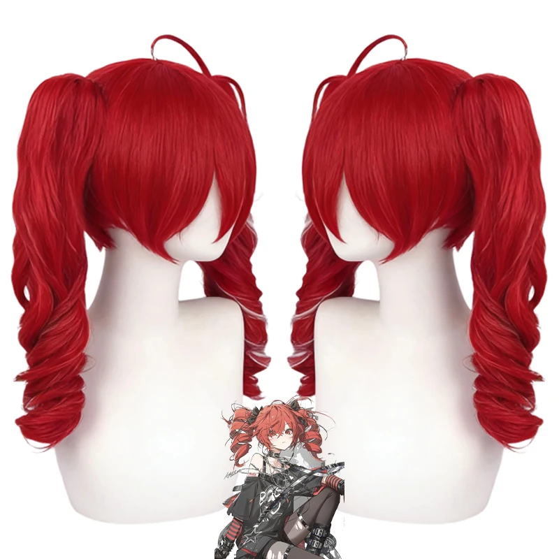 Anime Red Double Ponytail Cos Wig Kasane Teto Same Style Curly Hair for Halloween Comic Con Heat Resistant Synthetic Wig