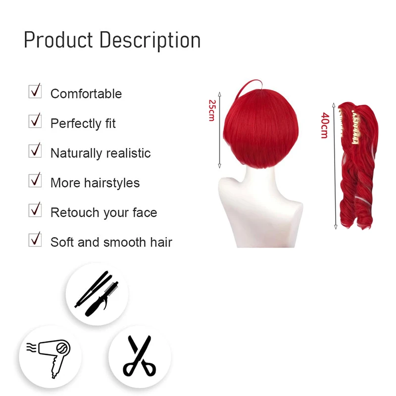 Anime Red Double Ponytail Cos Wig Kasane Teto Same Style Curly Hair for Halloween Comic Con Heat Resistant Synthetic Wig thumbnail 2