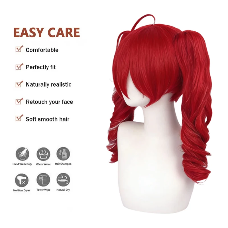 Anime Red Double Ponytail Cos Wig Kasane Teto Same Style Curly Hair for Halloween Comic Con Heat Resistant Synthetic Wig thumbnail 4