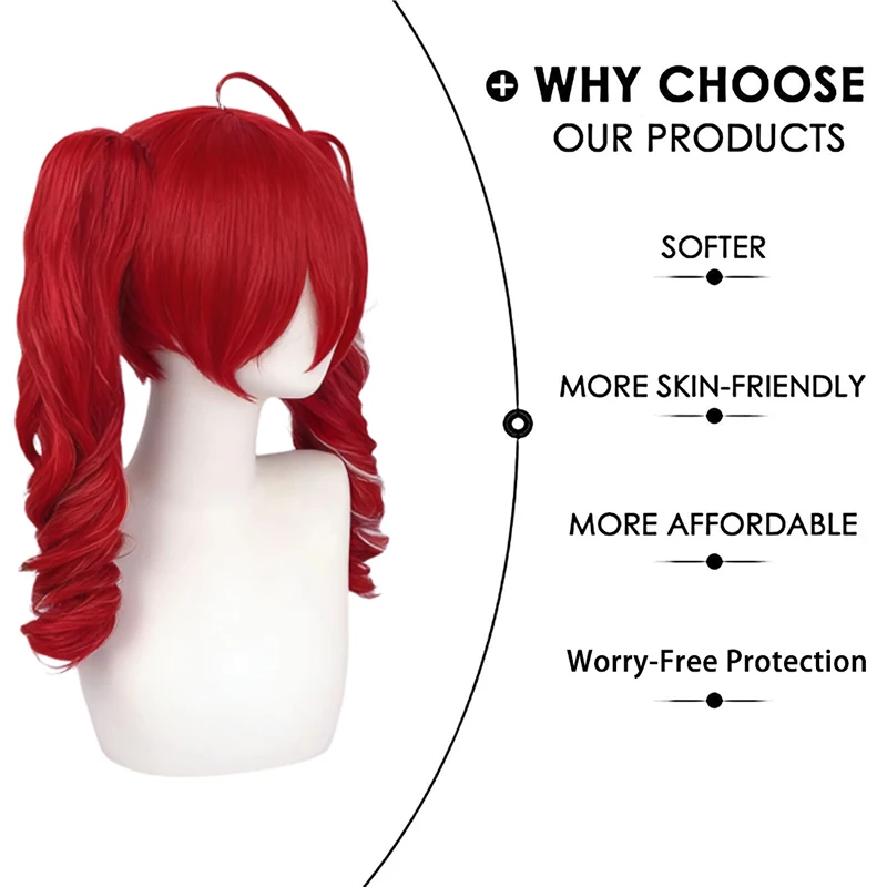 Anime Red Double Ponytail Cos Wig Kasane Teto Same Style Curly Hair for Halloween Comic Con Heat Resistant Synthetic Wig thumbnail 5