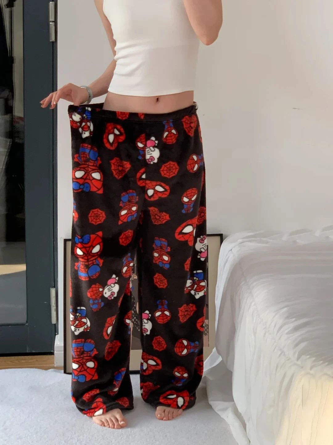 Hot Spider Man Pajamas Pants Hello Kitty Pants Anime Couple Home Trousers Cartoon Loungewear Girl's Leisure Home Trousers thumbnail 3