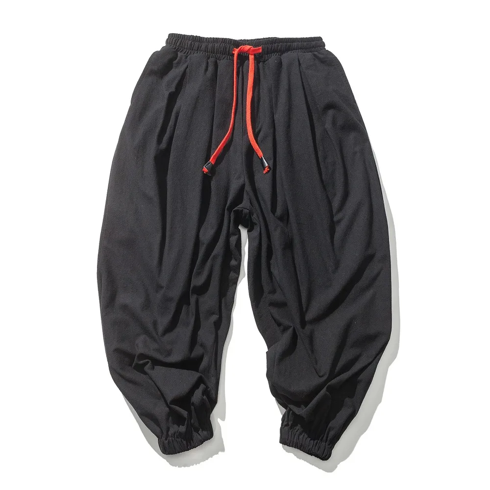 Men's Cotton Linen Wide Leg Pants Casual Loose Fit Solid Color Breathable Lightweight Elastic Waist Male Baggy Long Pants thumbnail 5