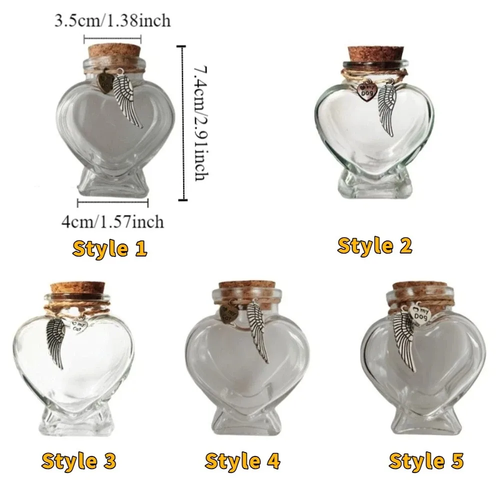 Heart-Shaped Pet Hair Storage Bottle Glass Corked Lid Pet Memorial Urn Transparent Drifting Message Bottle Memorial Gift thumbnail 6