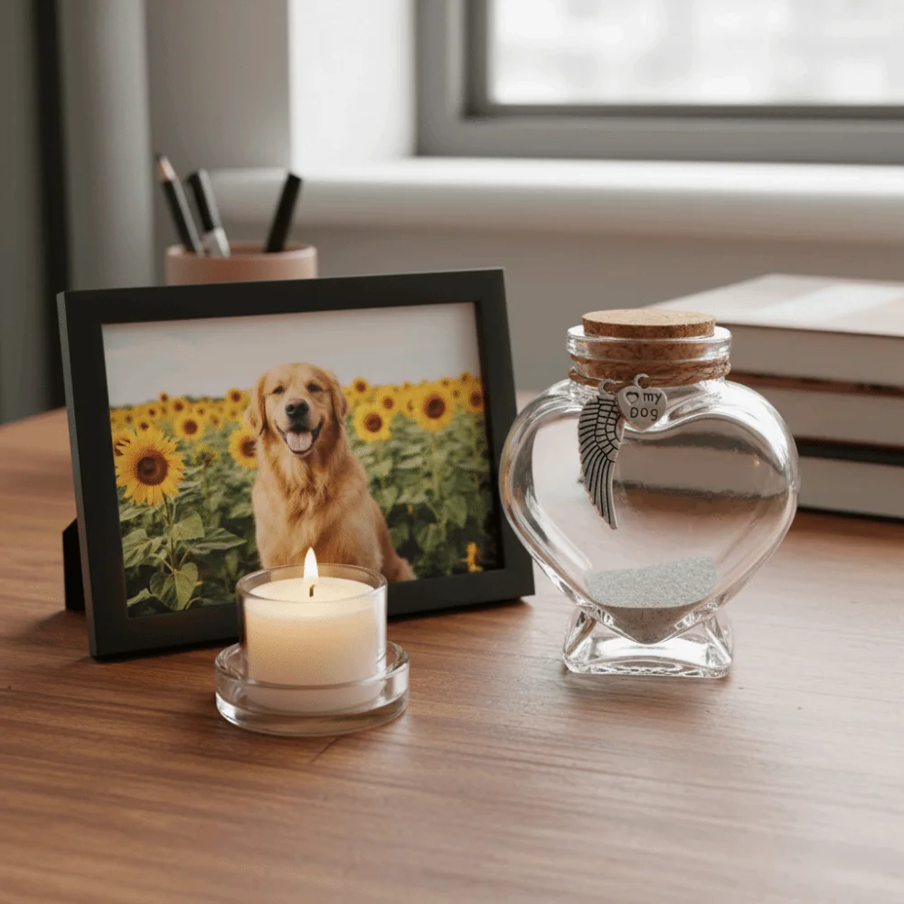 Heart-Shaped Pet Hair Storage Bottle Glass Corked Lid Pet Memorial Urn Transparent Drifting Message Bottle Memorial Gift thumbnail 5
